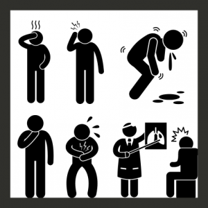 Piktogtramm für leichte Sprache, zeigt Menschen mit leichten Krankheiten